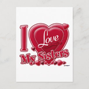 I Love My Sisters red - heart Postcard