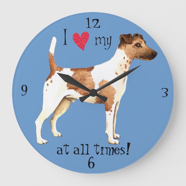I Love my Smooth Fox Terrier Large Clock (Front)