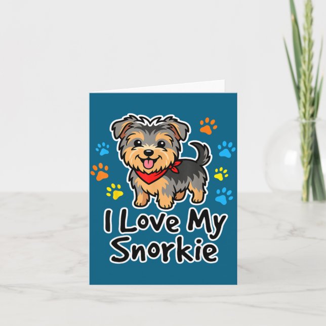 I Love My Snorkie Cute Schnauzer Yorkie Mix Dog Lo Card (Front)