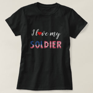 I Love My Soldier American Flag Typography Cute T-Shirt