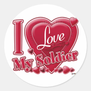 I Love My Soldier red - heart Classic Round Sticker