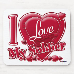 I Love My Soldier red - heart Mouse Mat