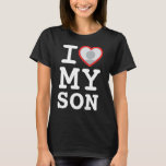 I love my son heart photo | Proud Mum T-Shirt<br><div class="desc">Create your own I Love My Son Photo Text t shirts with this modern and funny shirt template featuring a cool slab serif font and your son photo into a huge red heart. Add your own photo, your name or any personalised text. The "I love My Son" t-shirt design is...</div>