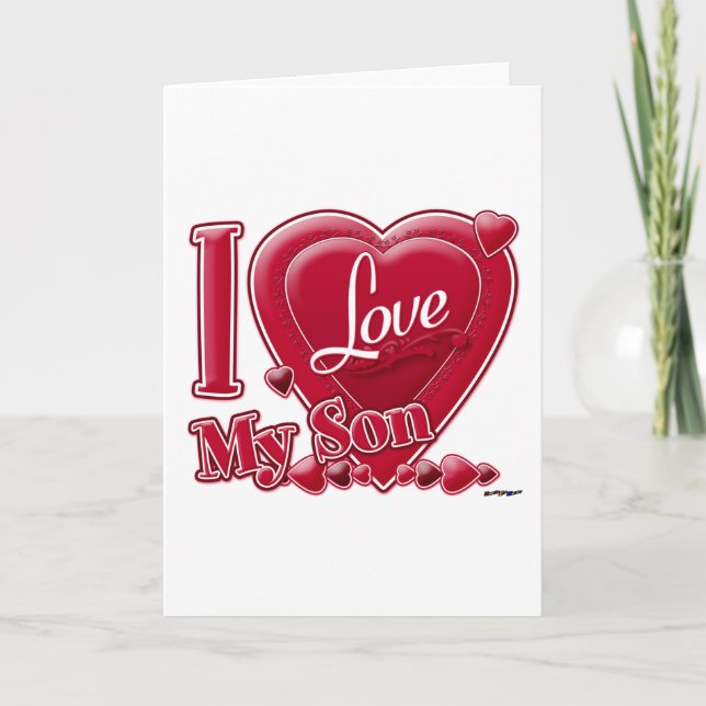 I Love My Son red - heart Holiday Card (Front)