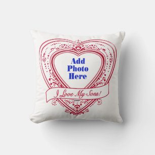 I Love My Sons! Photo Red Hearts Cushion