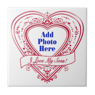 I Love My Sons! Photo Red Hearts Tile
