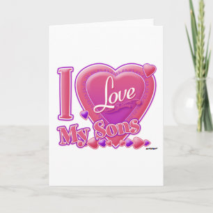 I Love My Sons pink/purple - heart Card