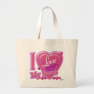 I Love My Sons pink/purple - heart Large Tote Bag