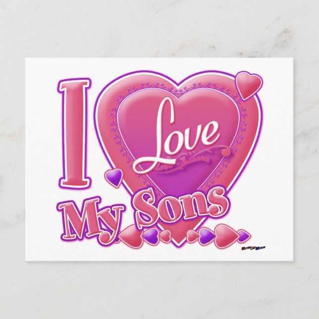 I Love My Sons pink/purple - heart Postcard (Front)
