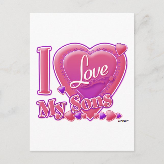 I Love My Sons pink/purple - heart Postcard (Front)