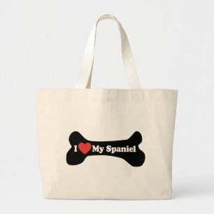 I Love My Spaniel - Dog Bone Large Tote Bag