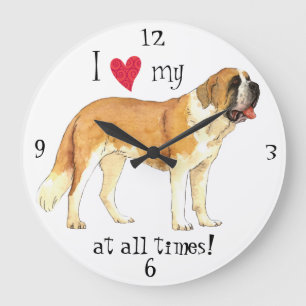I Love my St. Bernard Large Clock