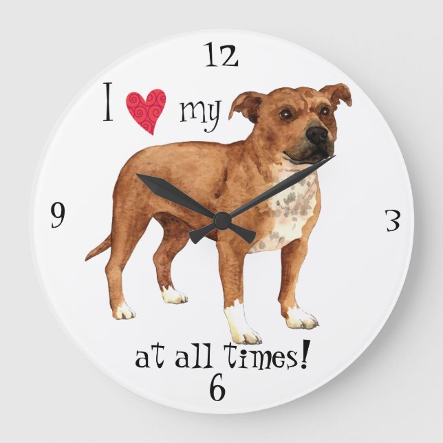 I Love my Staffordshire Bull Terrier Large Clock (Front)