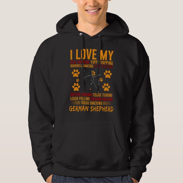 I Love My Stalker Black German Shepherd  Dog Owner Hoodie (Front)