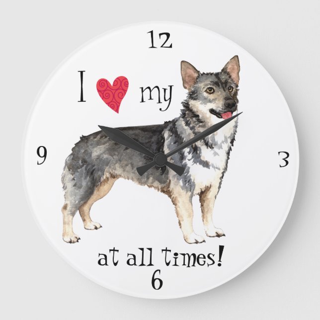 I Love my Swedish Vallhund Large Clock (Front)