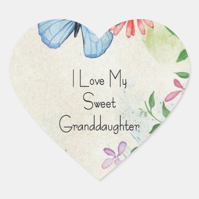 I Love My Sweet Granddaughter,  Heart Sticker (Front)