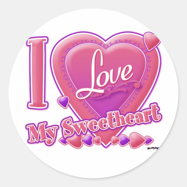 I Love My Sweetheart pink/purple - heart Classic Round Sticker (Front)