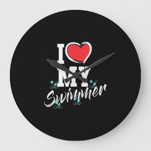 I Love My Swimmer Swim Team Mor Mama Gift Large Clock