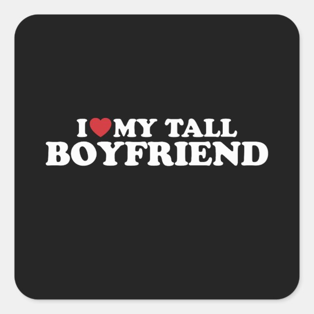 I Love My Tall Boyfriend Heart Groovy Retro Square Sticker (Front)