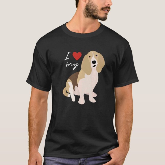 I Love My Tan Black & White Basset Hound Dog T-Shirt (Front)