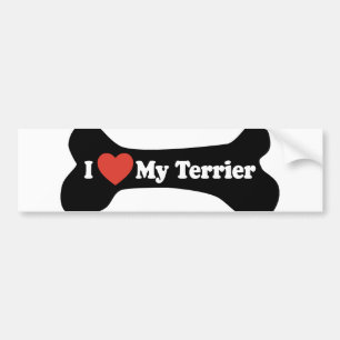 I Love My Terrier - Dog Bone Bumper Sticker
