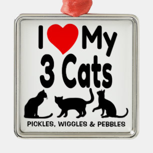 I Love My Three Cats Ornament