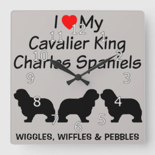 I Love My Three Cavalier King Charles Spaniel Dogs Square Wall Clock