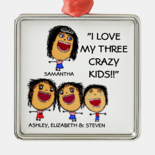 I Love My Three Crazy Kids Cartoon Christmas Ornam Metal Tree Decoration