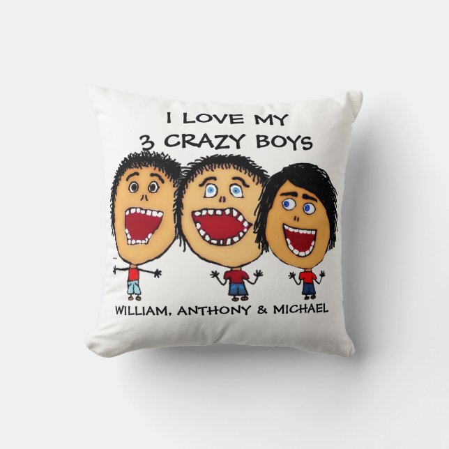 I Love My Three Crazy Sons Cartoon Cushion (Front)