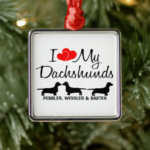 I Love My THREE Dachshund Dogs Metal Tree Decoration