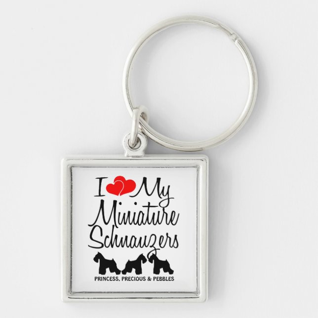 I Love My Three Miniature Schnauzers Keychain (Front)