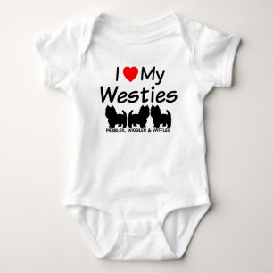I Love My Three Westie Dogs Baby Bodysuit
