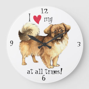 I Love my Tibetan Spaniel Large Clock