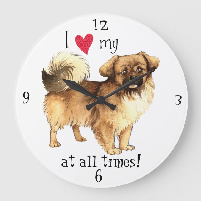 I Love my Tibetan Spaniel Large Clock (Front)