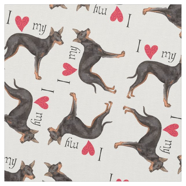 I Love my Toy Manchester Terrier Fabric (Close Up)