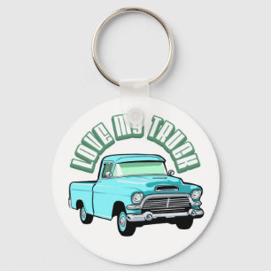 I love my truck - Old, classic blue pickup Key Ring