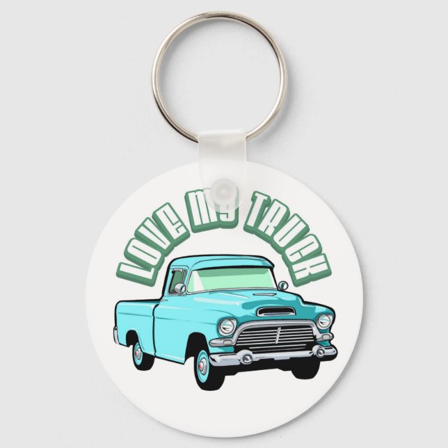 I love my truck - Old, classic blue pickup Key Ring (Front)