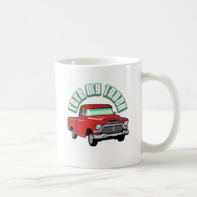 I love my truck - Old, classic red pickup Coffee Mug (Right)