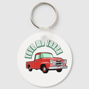 I love my truck - Old, classic red pickup Key Ring