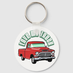 I love my truck - Old, classic red pickup Key Ring