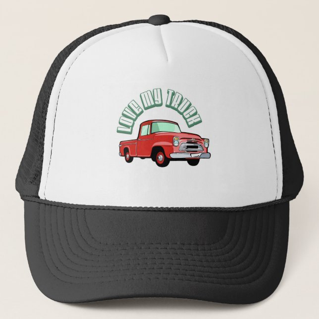 I love my truck - Old, classic red pickup Trucker Hat (Front)