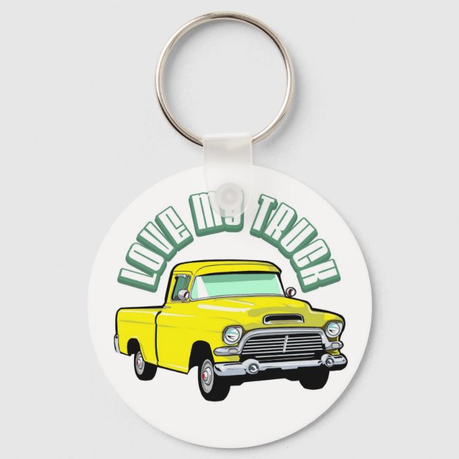 I love my truck - Old, classic yellow pickup Key Ring (Front)