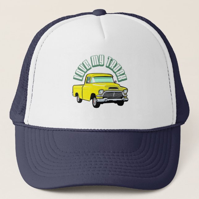 I love my truck - Old, classic yellow pickup Trucker Hat (Front)