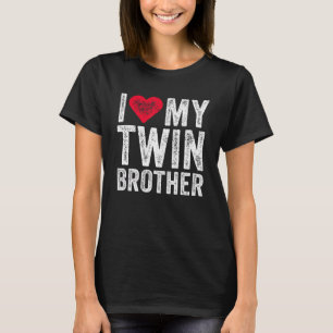 I Love My Twin Brother Red Heart Funny Distressed T-Shirt