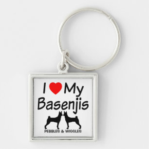 I Love My TWO Basenji Dogs Key Ring
