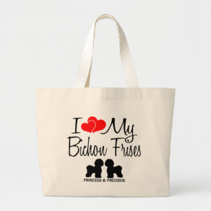 I Love My Two Bichon Frise Dogs Large Tote Bag