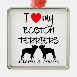 I Love My Two Boston Terrier Dogs Metal Tree Decoration