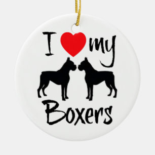 I Love My Two Boxer Dogs Ceramic Tree Decoration