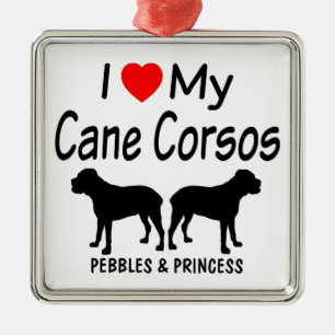 I Love My TWO Cane Corso Dogs Metal Tree Decoration