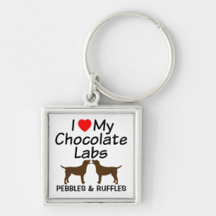 I Love My Two Chocolate Lab Dogs Keychain